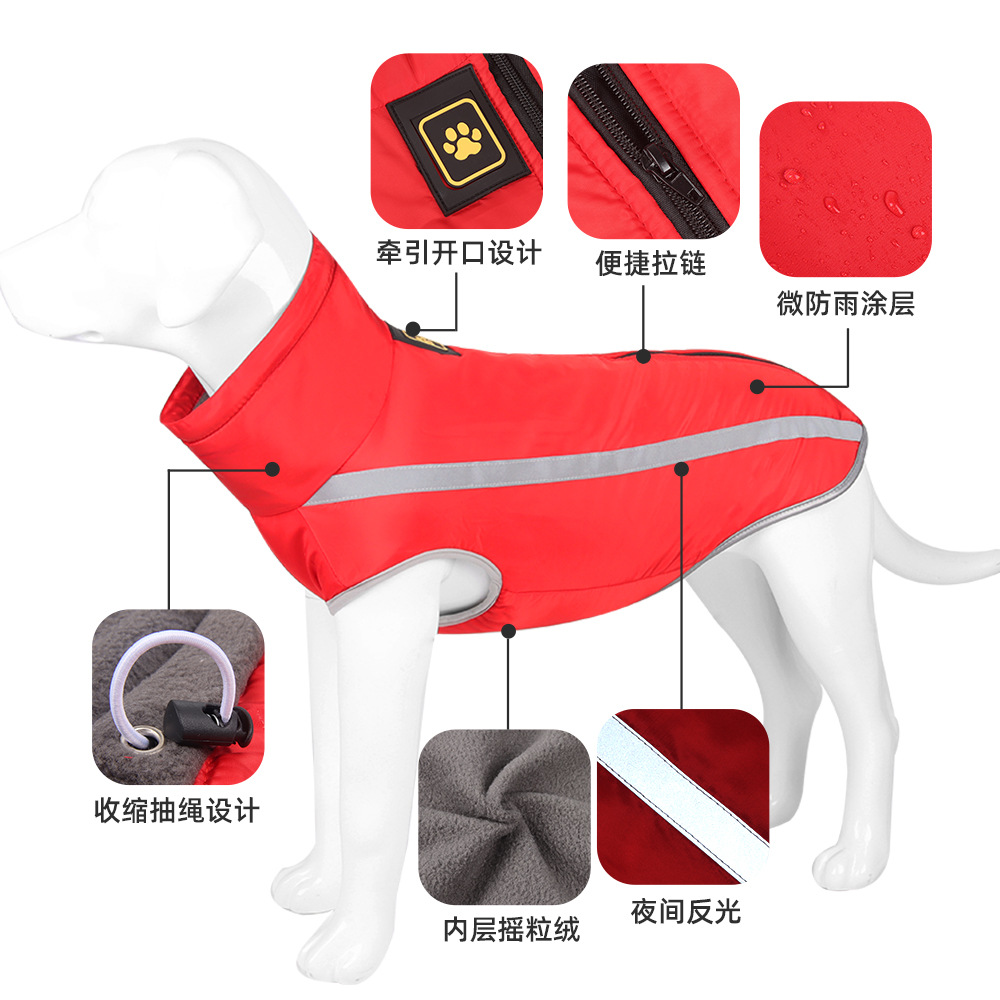 Cross-border pet clothing, reflective large dog windbreaker, warm dog clothes for autumn and winter, pet cotton-padded clothes in stock wholesale 677 details Picture