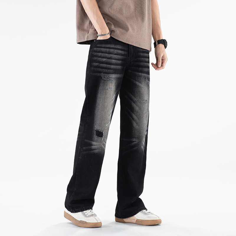 2024 new autumn and winter American-style jeans, a retro and trendy high-street loose straight-leg jeans for men details Picture