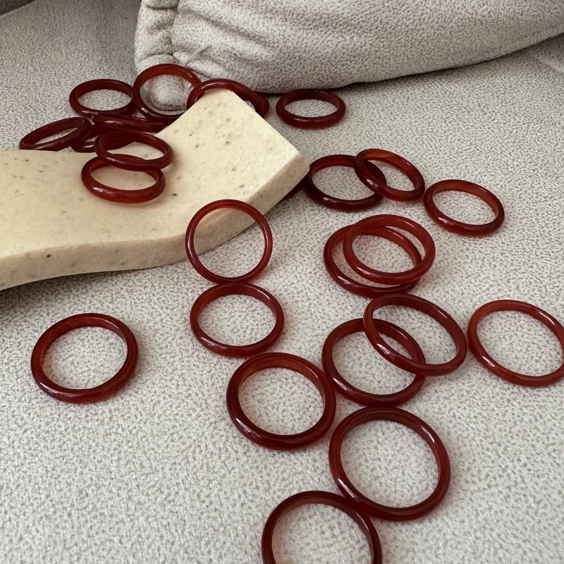 Korean style niche design red agate chalcedony ring, Korean style simple basic retro ring wholesale