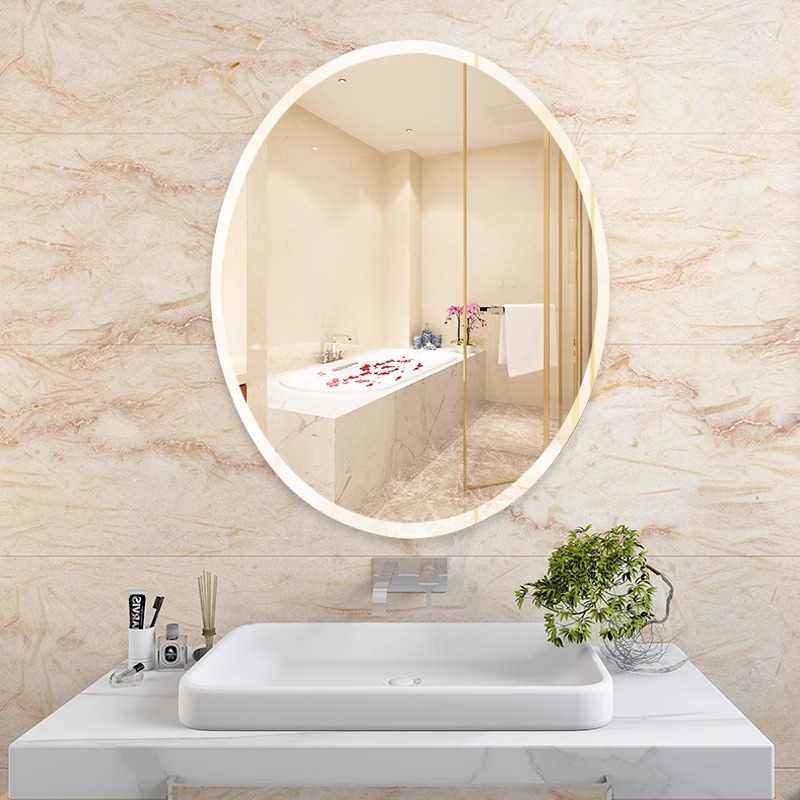 Oval Bathroom Mirror Wall Mounted Self-Adhesive Bathroom Washstand Washbasin Wall Mounted Perforation-Free Lens Wall Mounted Specification drawing