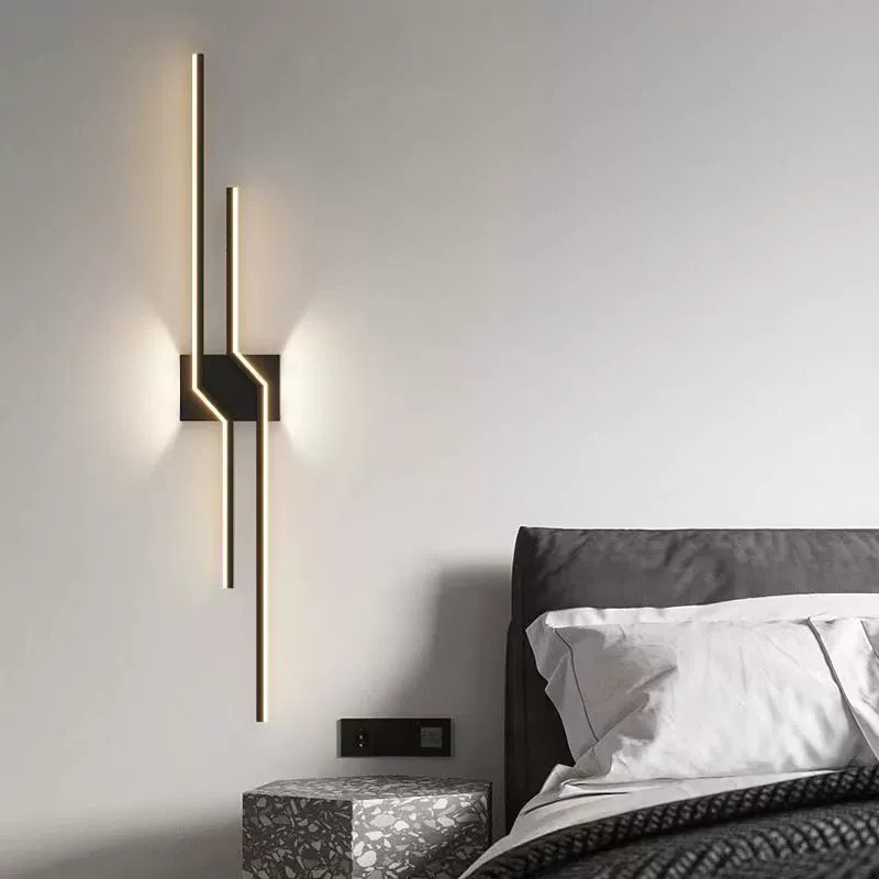 Creative and personalized long led wall lamps, bedroom bedside lamps, simple and modern living room grille TV background wall lamps details Picture