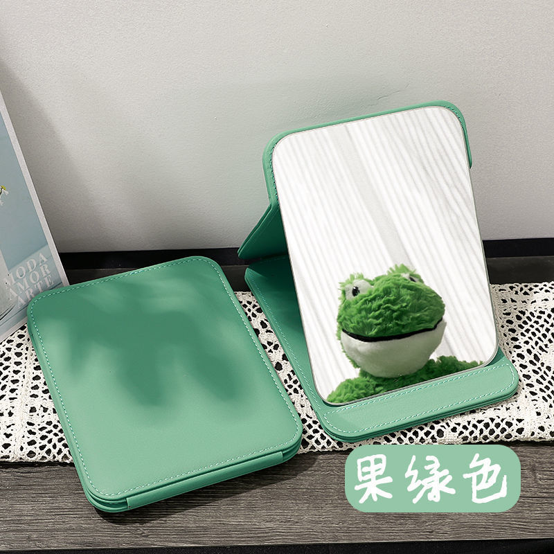Ins Wind Mirror Makeup Mirror Home Desktop Dressing Mirror Portable Portable Hd Pu Folding Beauty Mirror
