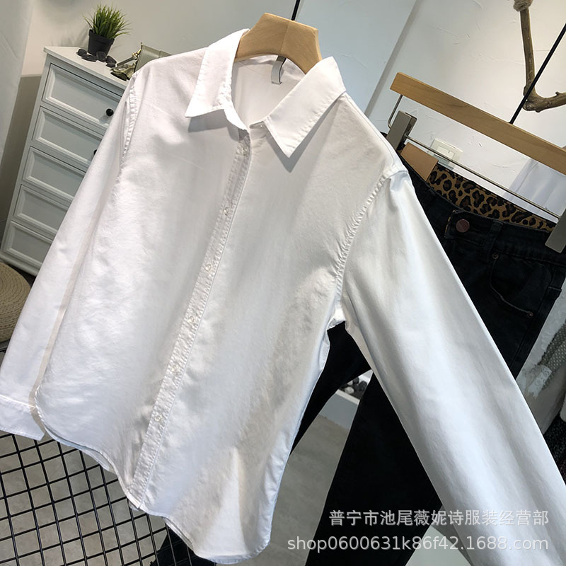 Cotton white shirt for women, 2021 autumn and winter versatile Korean-style loose slimming casual long-sleeved women's shirt, sun-protective shirt Application Scenario