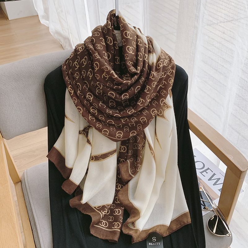 Autumn And Winter New Warm Scarf Elegant Ladies Cotton Linen Feel Printed Shawl Korean Fashion Decorative Beach Towel