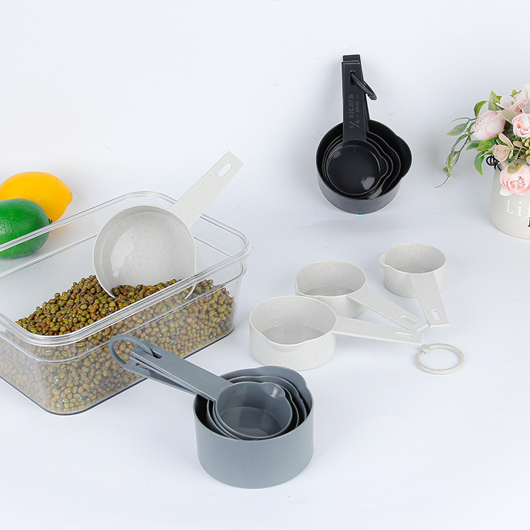 4-piece plastic measuring cup and spoon set, baking weighing tools with scale measurement, grey measuring cup and spoon set Application Scenario