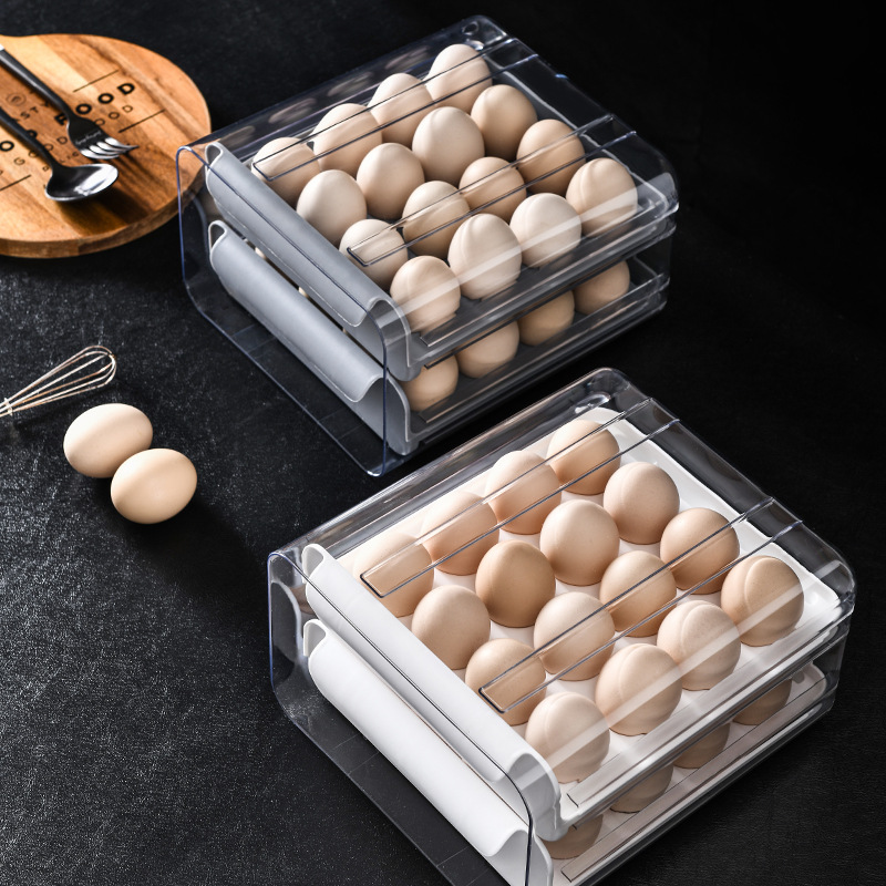 Creative Drawer Type Egg Box Refrigerator Transparent Egg Preservation Box Dust-Proof Double Layer Duck Egg Preservation Box