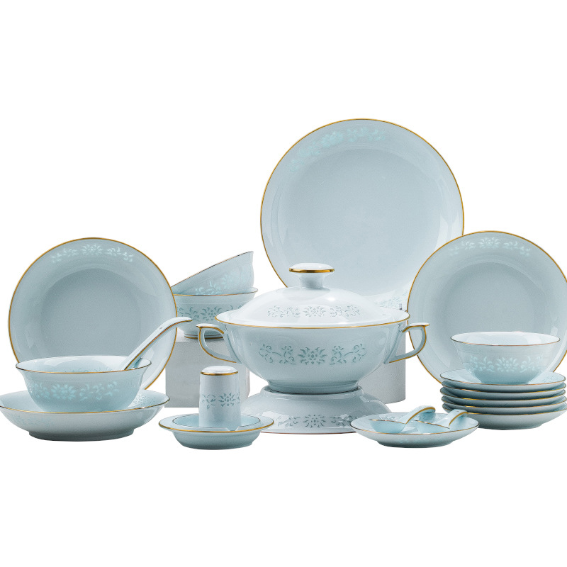 2022 New Jingdezhen Chinese Dish Home A Full Set Of High-Grade Phnom Penh Celadon Exquisite Tableware Set Bowl And Plate Item Picture