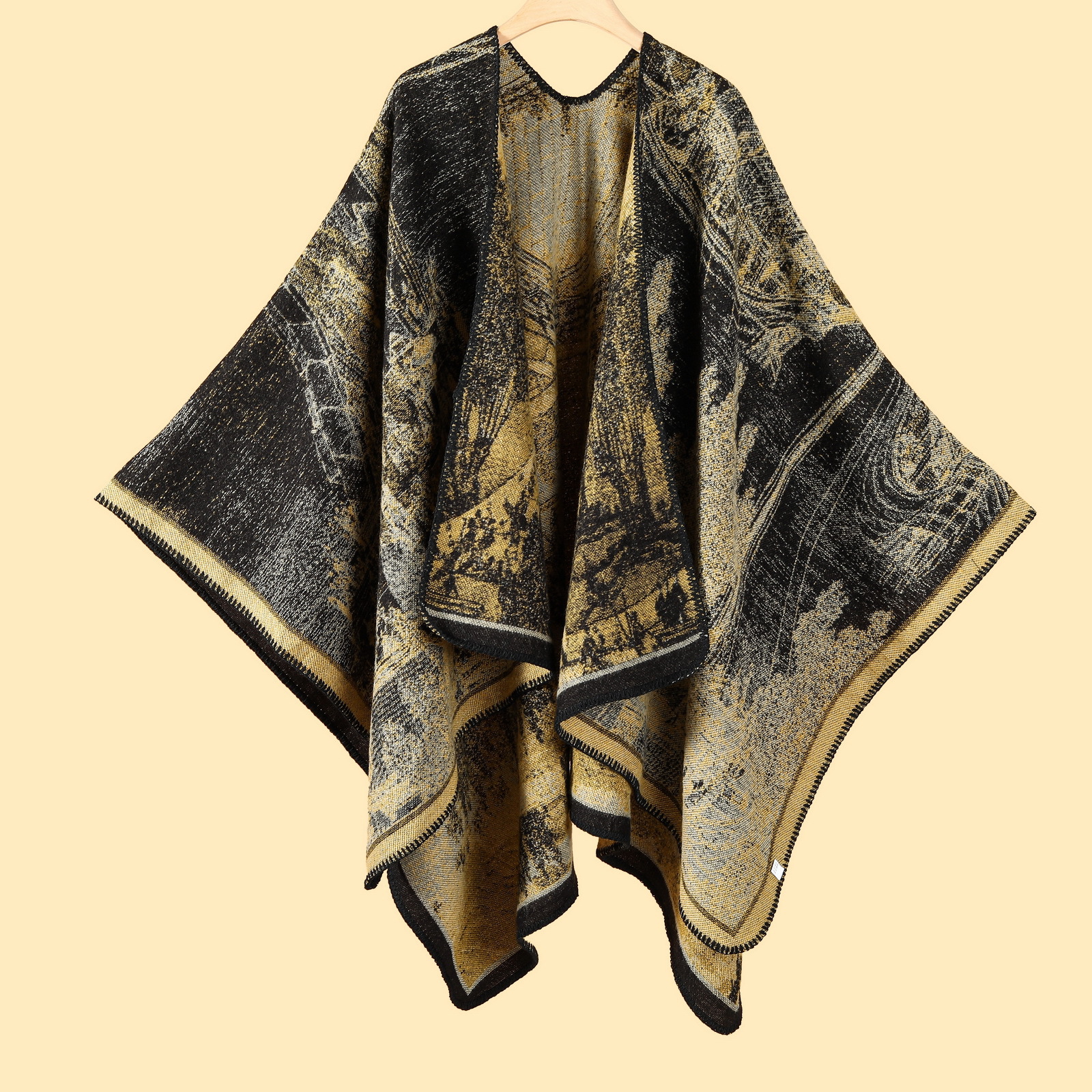 江南水乡文艺旅游披肩秋冬季仿羊绒针织围巾开叉油画披风斗篷外搭详情9