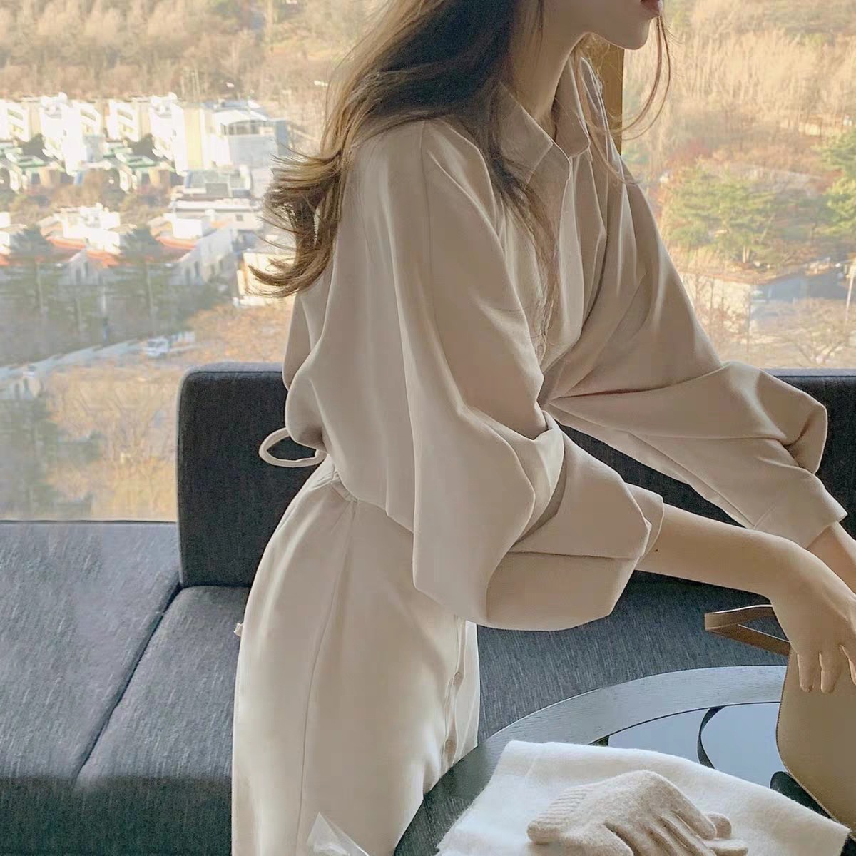 2022 Spring New Korean Version Retro Temperament Waist Slimming Shirt Dress Female French Light Cooked Over The Knee Long Dress Application Scenario