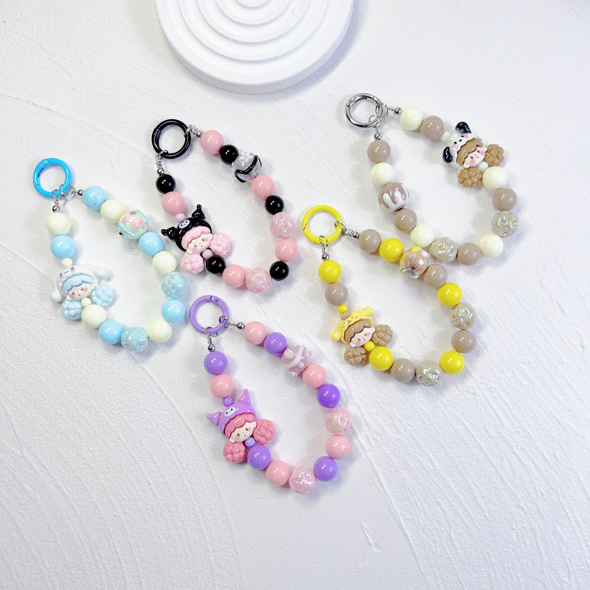 Colorful Round Beads Cute Phone Chain Hand-Painted Beaded Key Chain Blind Box Bag Pendant Jewelry Hand-Painted Beaded