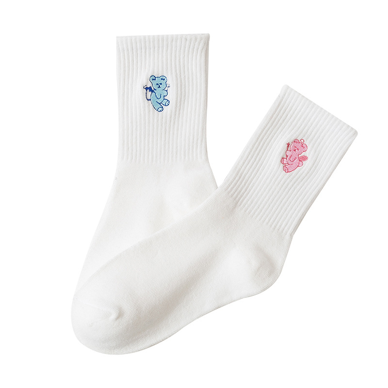 Mid-calf socks, cute angel embroidery socks, pure cotton ins, trendy and sweet, versatile Japanese white cartoon long socks Item Picture