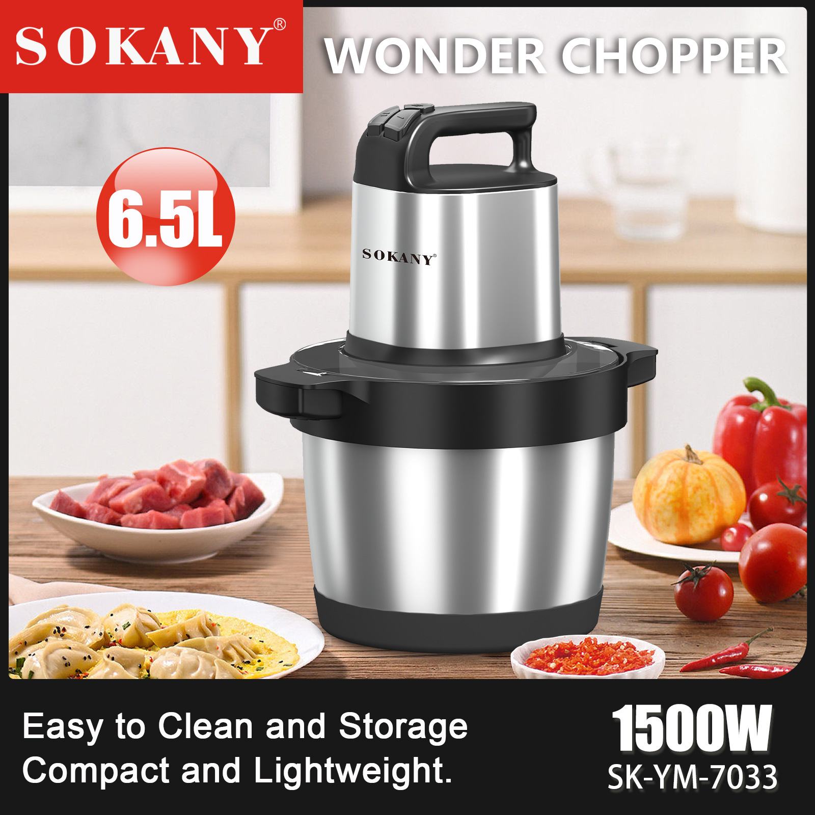 Cross-border Sokany7033 meat grinder, household 6.5L large-capacity vegetable and meat slicer, cooking and blending machine details Picture