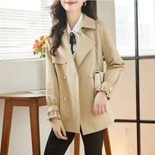 小个子风衣2022秋季新款韩版女装简约收腰显瘦法式纯色复古外套
