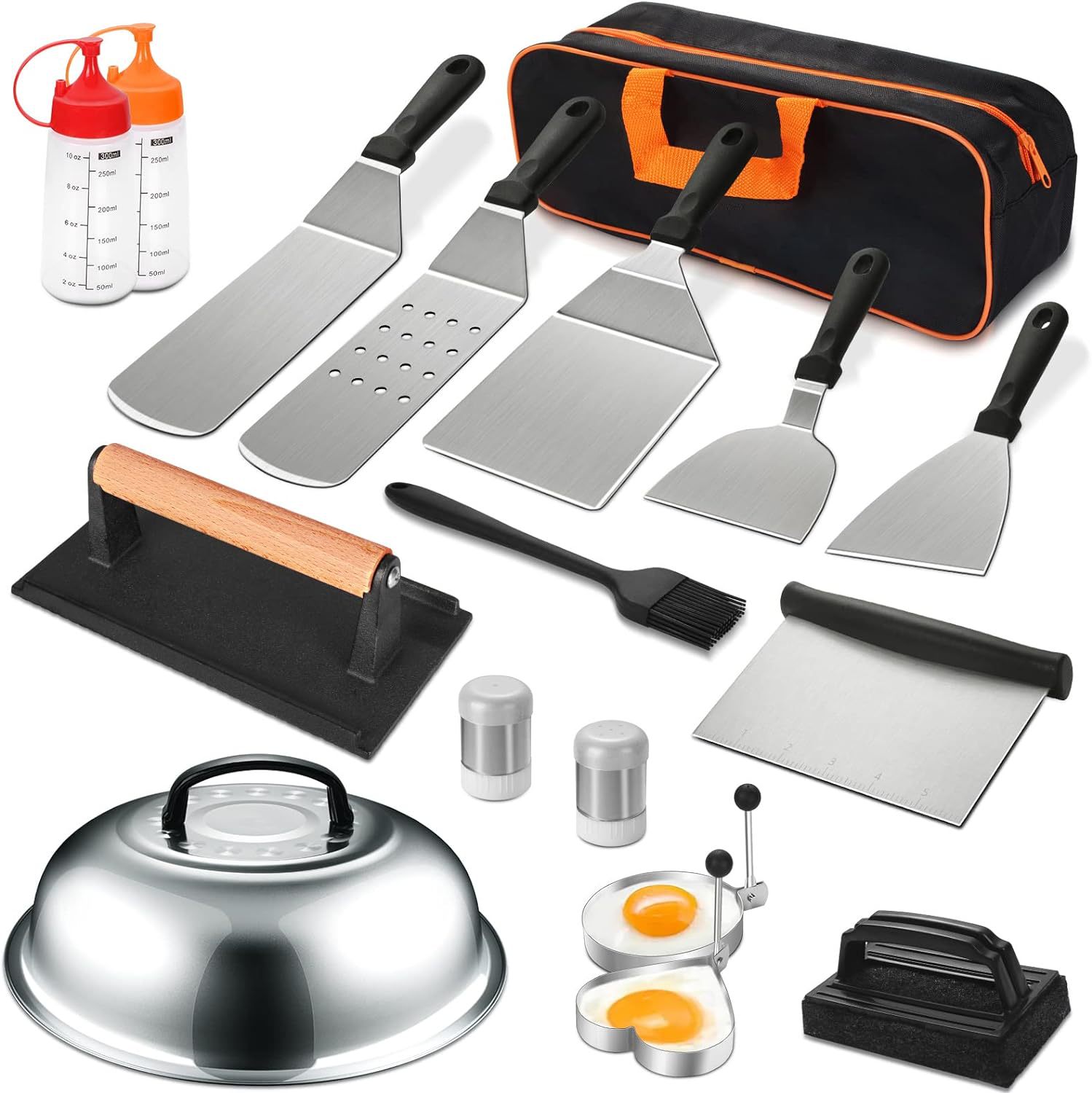 Cross-border Amazon in-stock barbecue tool set, outdoor BBQ stainless steel teppanyaki spatula tool barbecue set Item Picture