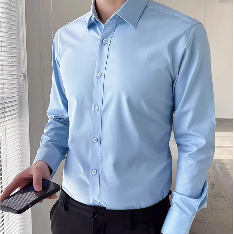 Spring 2025 white shirt men's long-sleeved square collar light luxury casual business high-end professional shirt White shirt details Picture