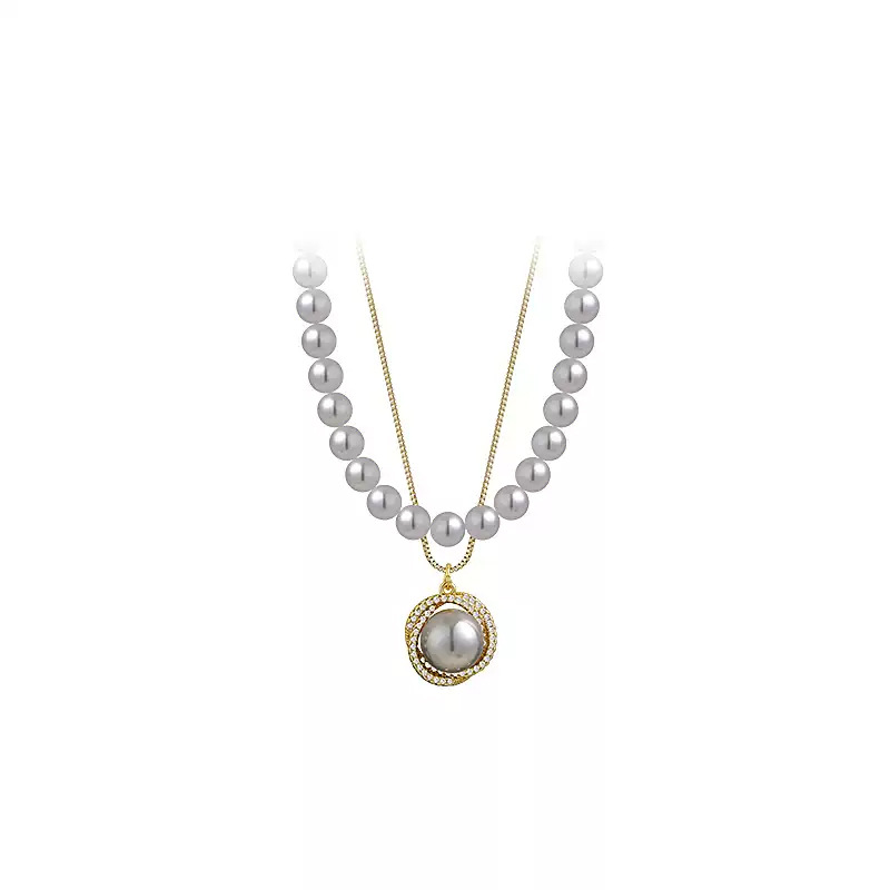 Double-layer pearl necklace that doesn't fade, women's autumn and winter sweater chain, light luxury, niche, high-end pendant, simple accessory Item Picture