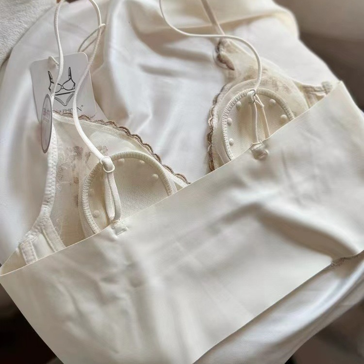 Embroidered lace French lingerie for women, bras without underwire, halter straps, chest pads, rabbit ears inside, ice silk beautiful back wrap around the chest Application Scenario