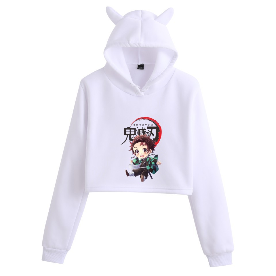 The autumn trend of casual girls' sweatshirts with Japanese anime merchandise prints that expose the navel details Picture