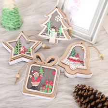 圣诞木质工艺品五角星圣诞树铃铛造型灯饰摆件橱窗装饰挂件小礼物