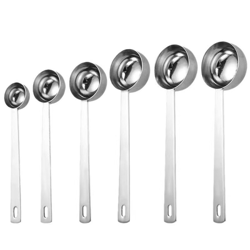 304不锈钢量勺厨房刻度计烘焙工具5ml至30ml奶粉果粉勺咖啡计量勺白底实物图