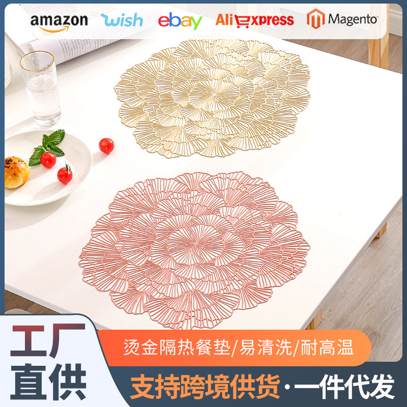 Nordic-style floral placemats, PVC hollowed-out gold-embossed heat insulation pads, table MATS, waterproof coffee coasters, InS-style Western placemats