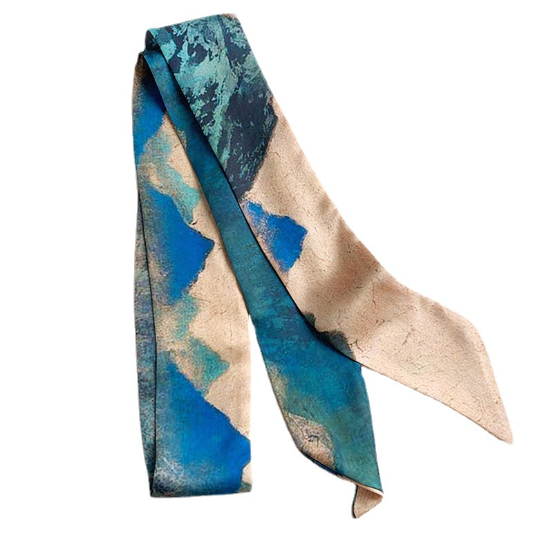 Only This Green National Style Retro Thousands Of Miles Jiangshan Small Silk Scarf Female Korean Version Of A Long Ribbon Tied Hair Band Hair Accessories Item Picture