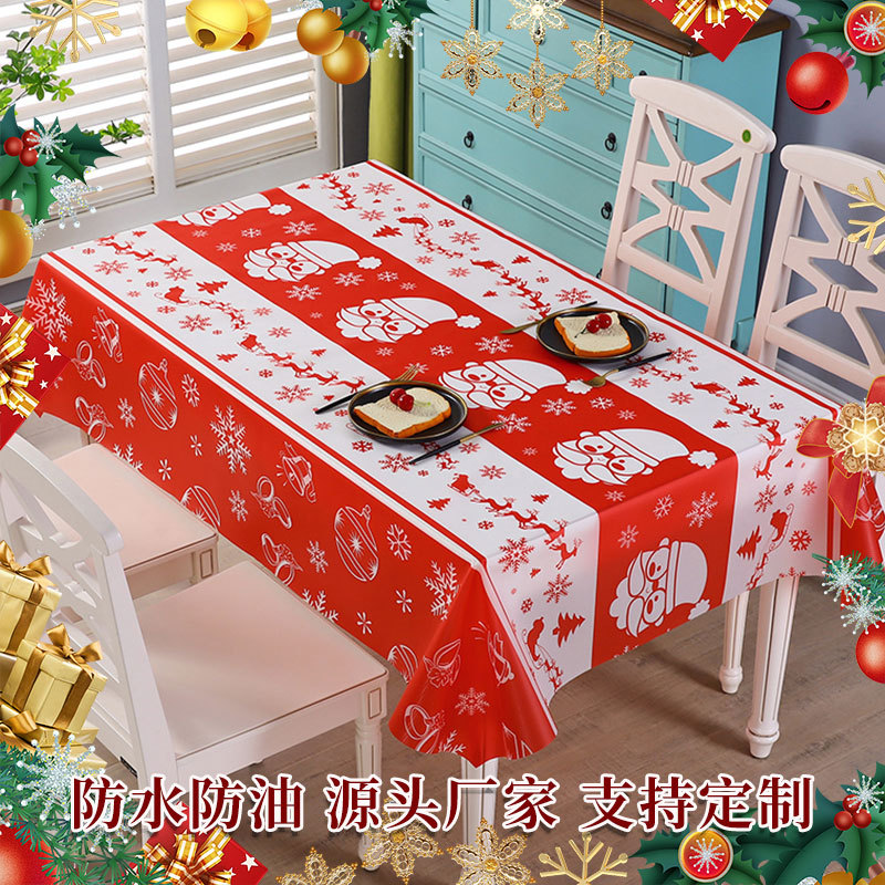 跨境定制圣诞节桌布氛围感圣诞PEVA防水防油桌布家用餐桌布批发