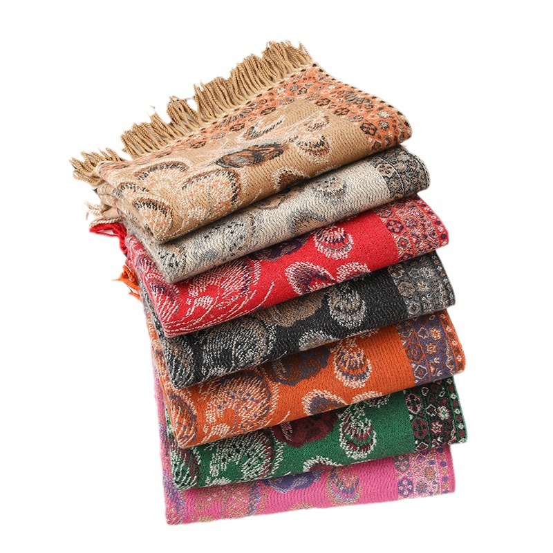 Imitation Cashmere Scarf Shawl Senior Sense Jacquard Scarf Female Autumn Winter Warm New National Wind Shawl Outside With Decoration Item Picture