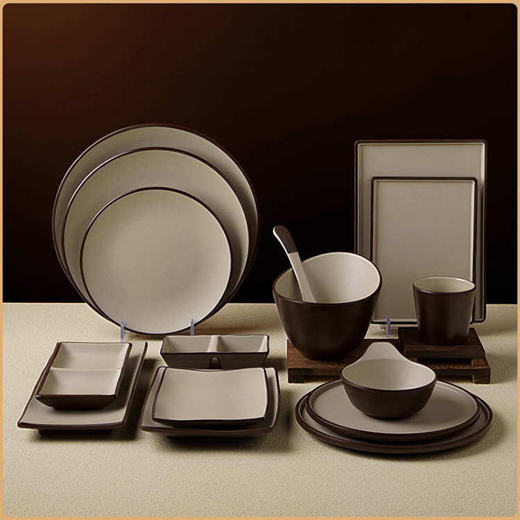 Imitation porcelain tableware, plastic round plates, hotel and restaurant dish plates, rice bowl plates, flat plates, commercial melamine round bone plates Application Scenario