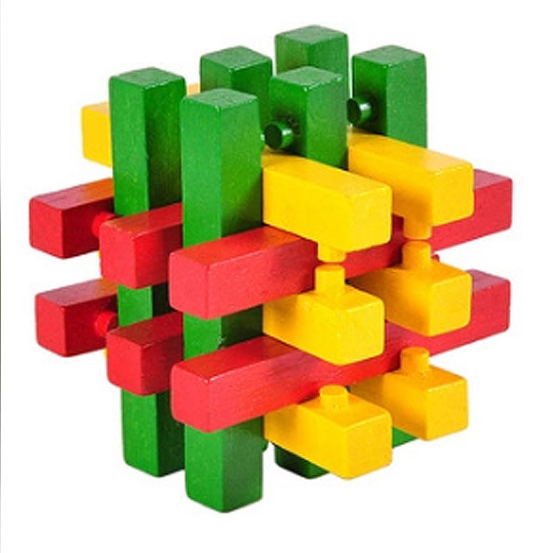 木制玩具工厂 益智儿童玩具 孔明锁鲁班锁全套十八柱双色 彩色图