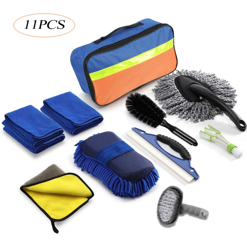 Cross-border source car wash and cleaning set of 10 pieces: car wash sponge, rubber thread, wheel hub brush, glass scraper, car wash brush