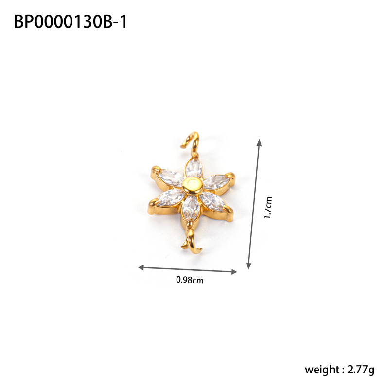 Cross-border fashion stainless steel four-leaf clover, five-pointed star, zircon inlaid diy double-hole pendant design accessory pic 32