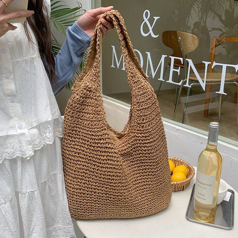 2025 New woven bag for women, fashionable and versatile, summer beach bag, large-capacity woven handbag, single-shoulder bag Specification image