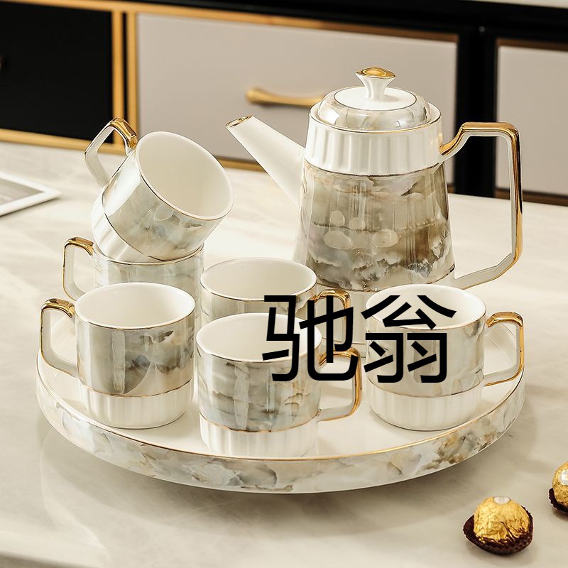 lr4 Light Luxury Ceramic water Set for living room home, simple large-capacity heat-resistant cups and tea sets, European style Specification image