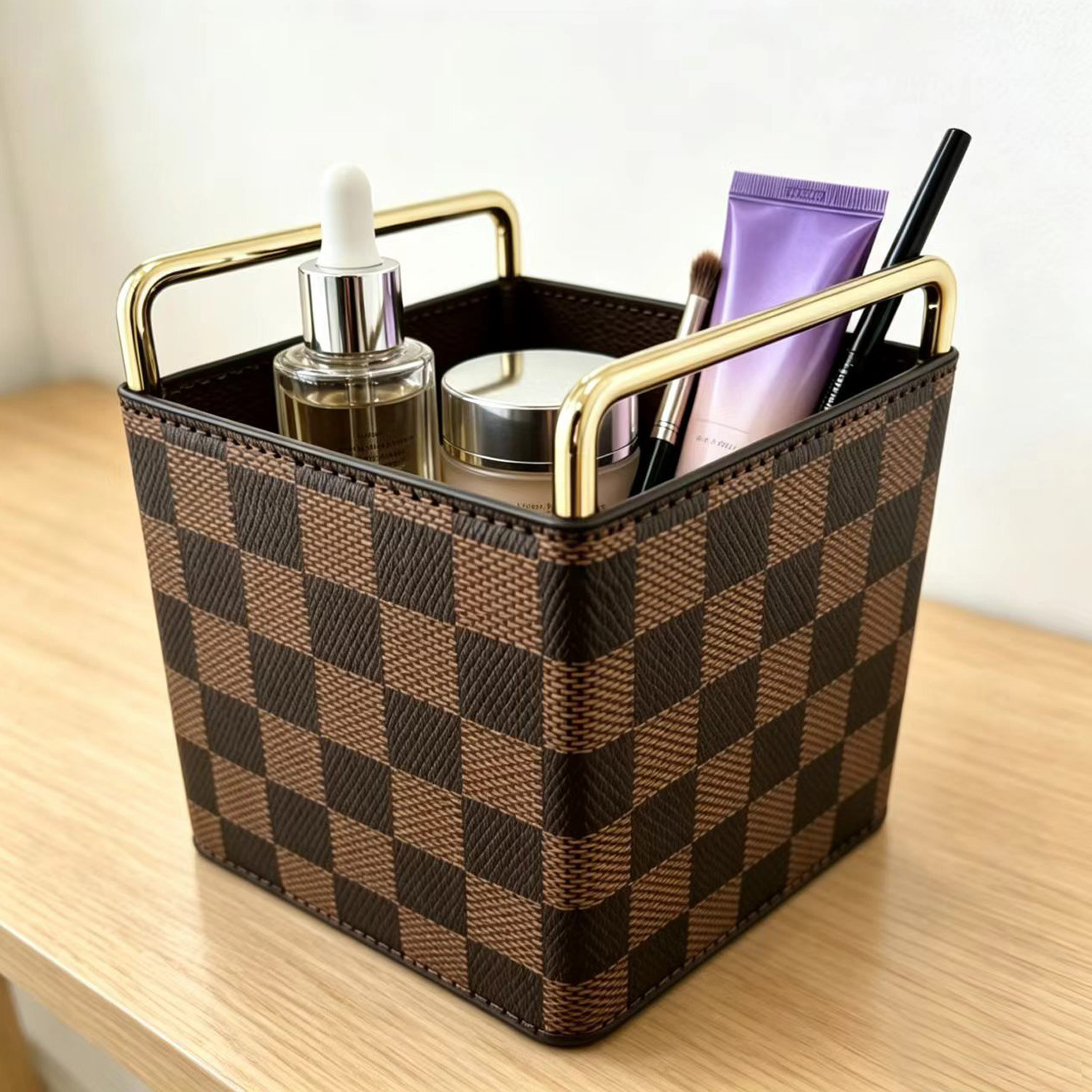 Hot-selling desktop leather storage box, high-end light luxury makeup brush remote control, retro pen holder, stationery storage box manufacturer Item Picture