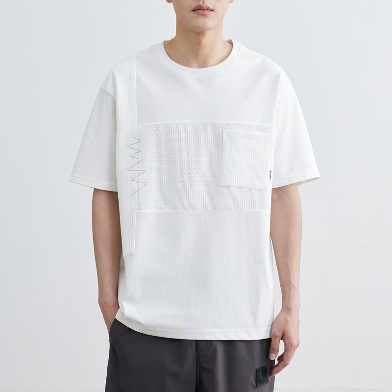 WOOG2005 round-neck white textured short-sleeved T-shirt for men, new summer 2024 casual half-sleeved T-shirt details Picture