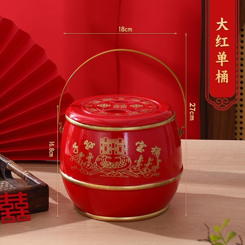 Wedding dowry descendants bucket, large red wooden toilet, descendants treasure bucket, wedding supplies, gathering treasure bucket ornaments