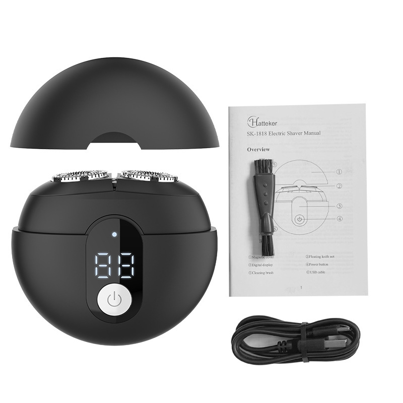 Hatteker portable electric shaver, rotary double-head razor, full-body washable mini beard razor