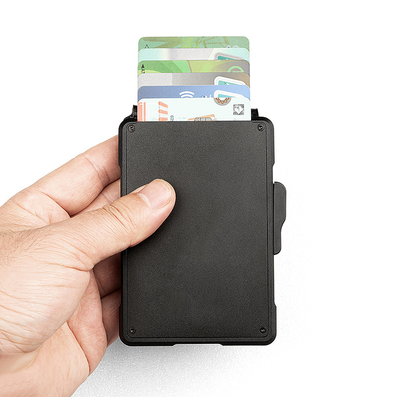 Cross-border best-selling RFID men's genuine pickup bag, metal anti-magnetic automatic pop-up card wallet, credit card business card box, wallet