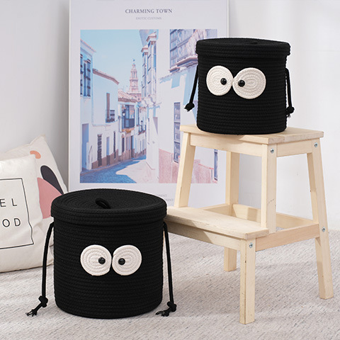 Cartoon Big Eyes Small Black Carbon Debris Storage Basket Creative Home Desktop Storage Basket Briquettes Cotton Woven Storage Basket details Picture