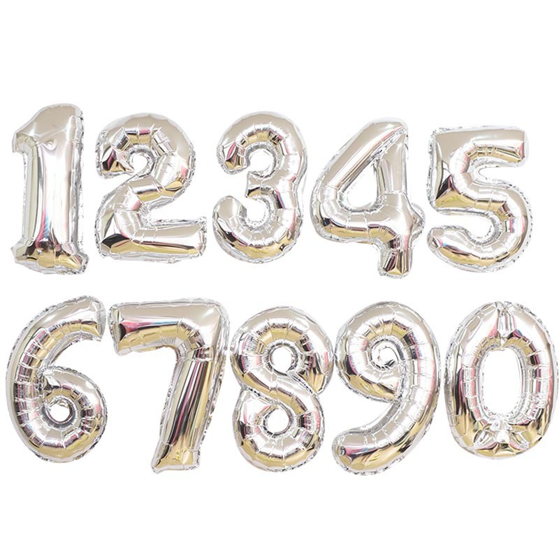 32-inch large digital balloons, aluminum film balloons, aluminum foil balloons, party decoration, silver creative balloons wholesale Item Picture