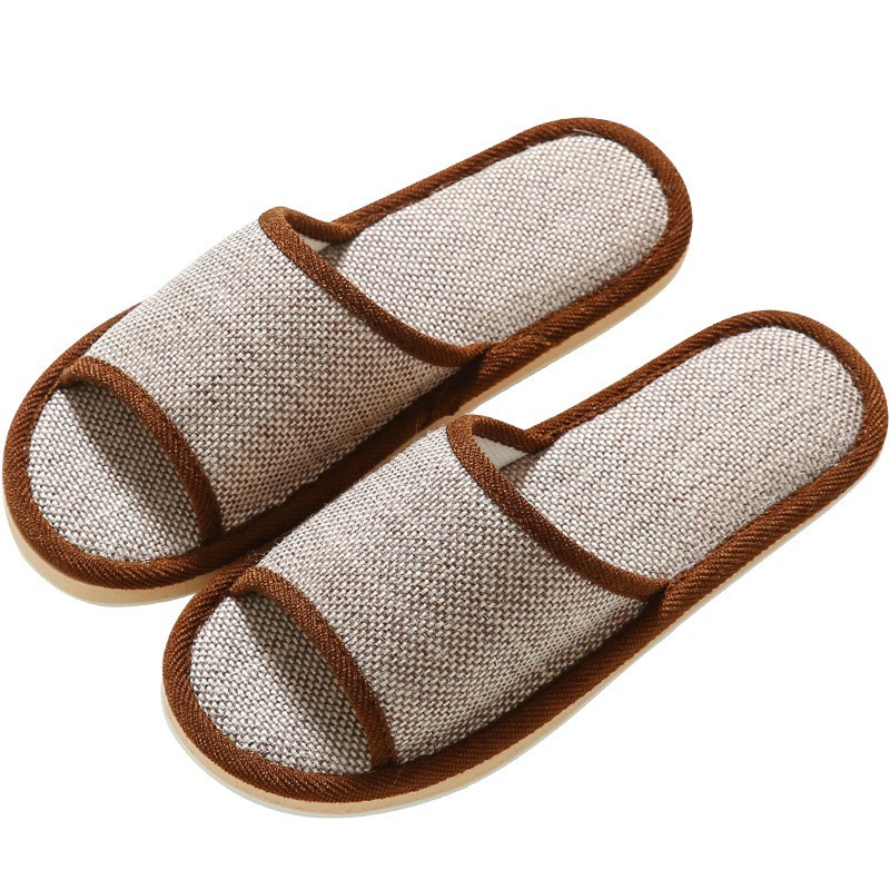 Cross-border spring and autumn four-season linen slippers for women, indoor soft-soled lightweight EVA hotel guests, home fabric slippers for men Item Picture