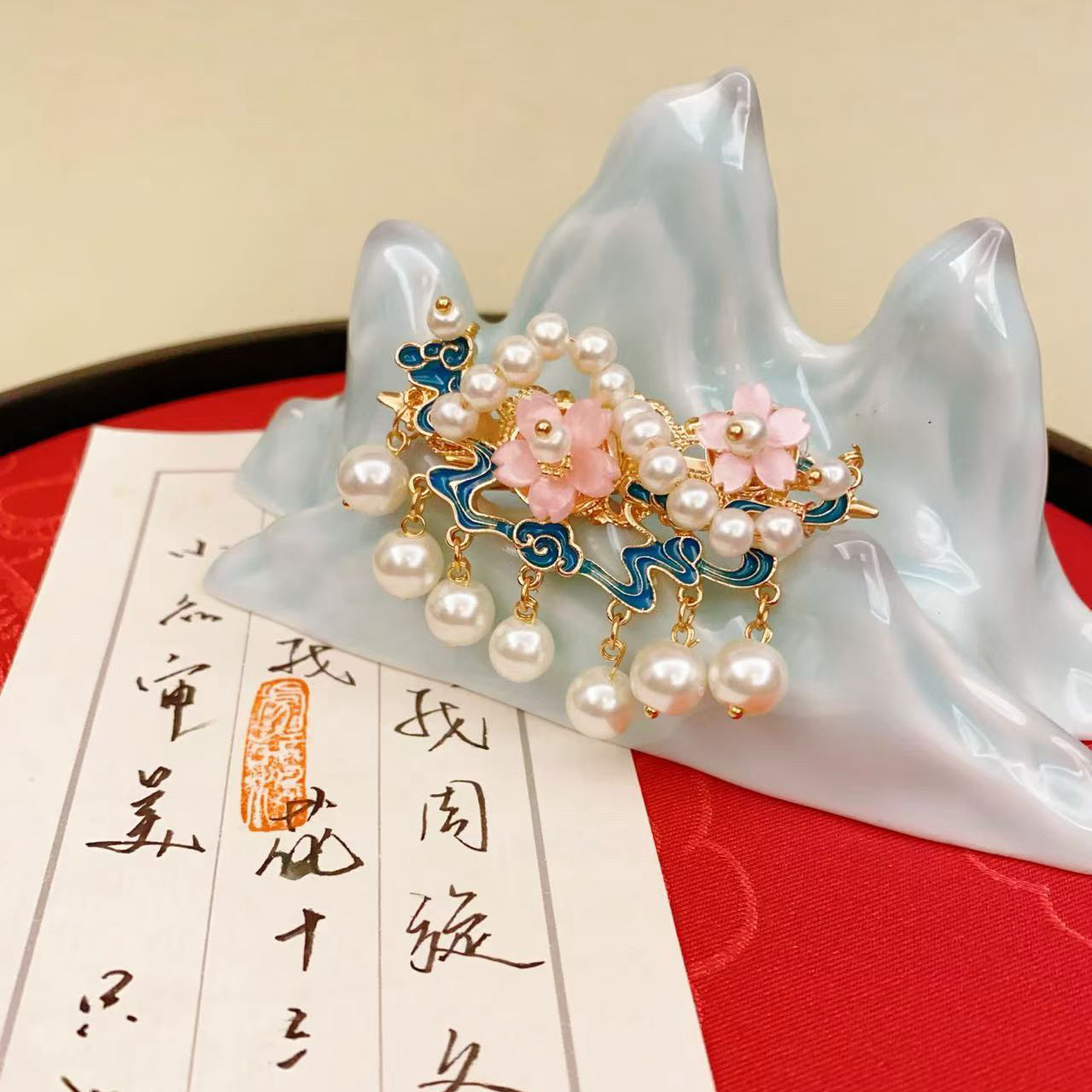 国风国潮烧蓝花朵发夹发卡女早春配饰发饰头饰夹子高级感鸭嘴夹义乌批货细节图