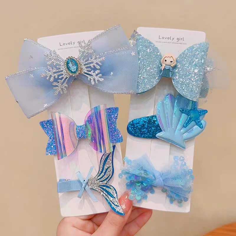 New Cute Crown Bow Hair Clip 3 Piece Set Mermaid Princess Hair Clip One Line Clip Bangs Clip Girls Hair Accessories Specification drawing
