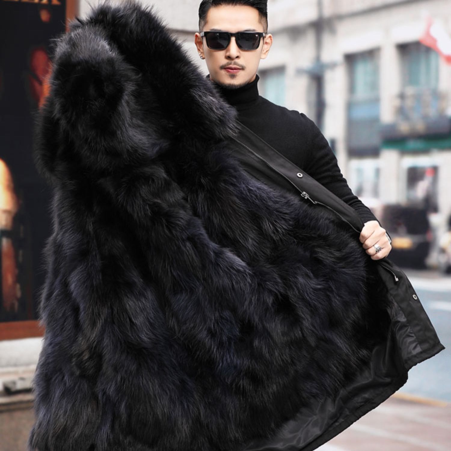 Patrick's 2023 new men's winter Dad men's coat with thickened and large-sized faux fur coat details Picture