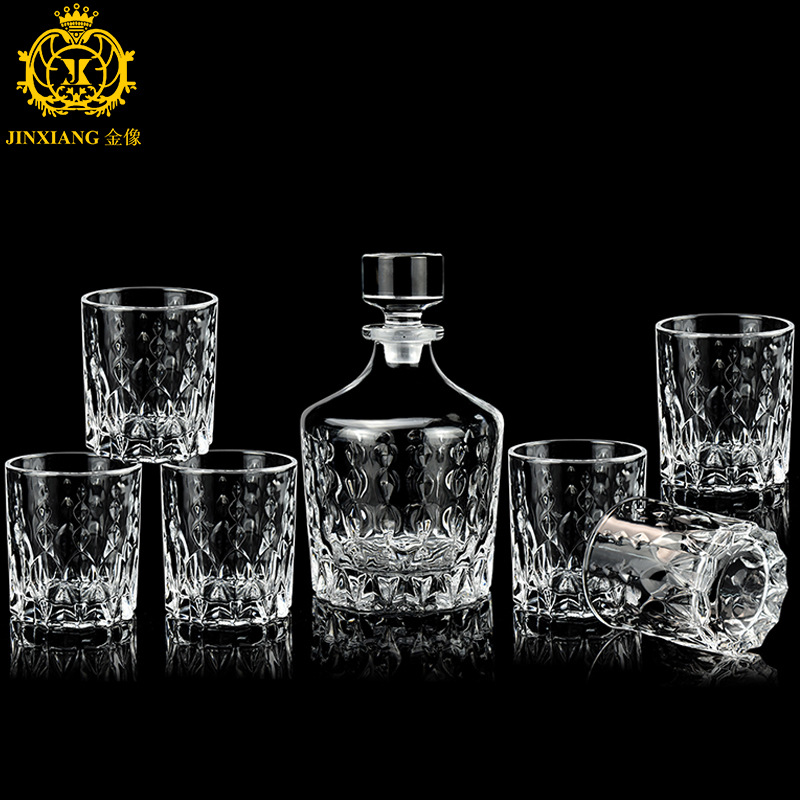 玻璃水晶酒具欧美威士忌醒酒器套装7件套 复古时尚波本伏特加酒具套装酒杯图