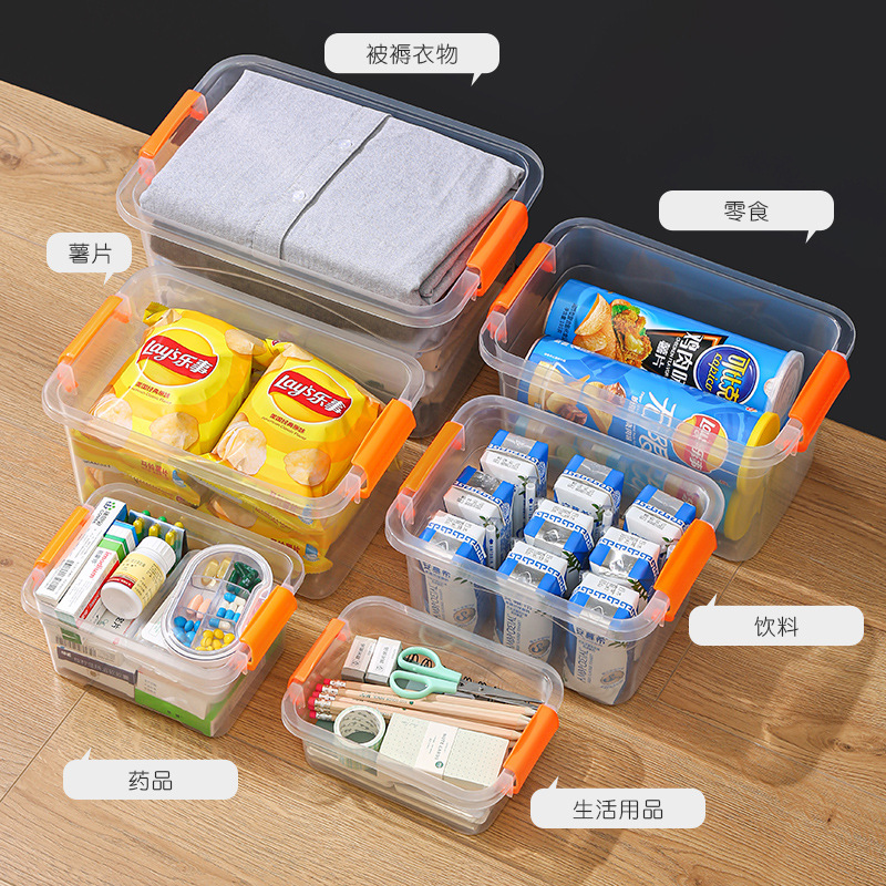 塑料收纳箱桌面透明收纳盒带手提零食收纳盒车载储物箱玩具整理箱详情图2