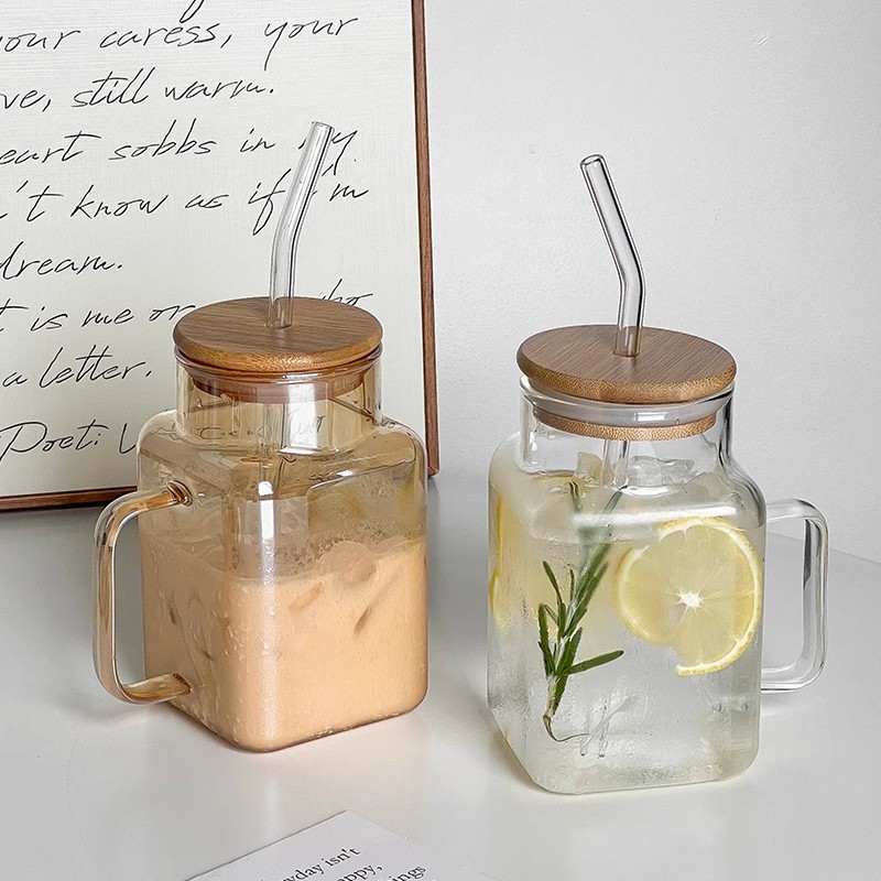 ins风大容量吸管玻璃杯高颜值家用简约水杯网红奶茶牛奶果汁杯详情2