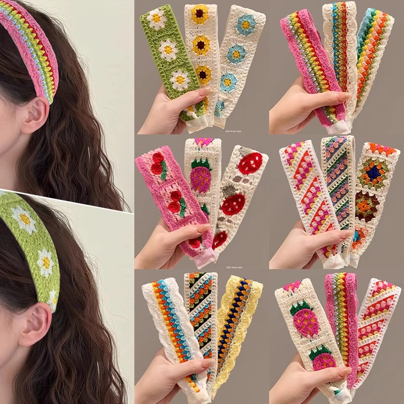 French retro knitted Velcro, adult hair patch, bangs, broken hair arrangement tool, hair band, sweet girl's hair band