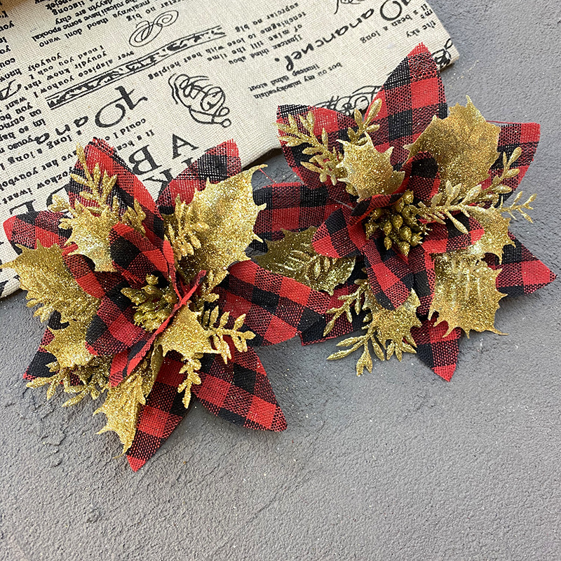 Amazon's New Christmas Flower Christmas Red Plaid Christmas Powder Flower Three-Dimensional Three Layers Of Gold Powder Flower Christmas Decoration Application Scenario